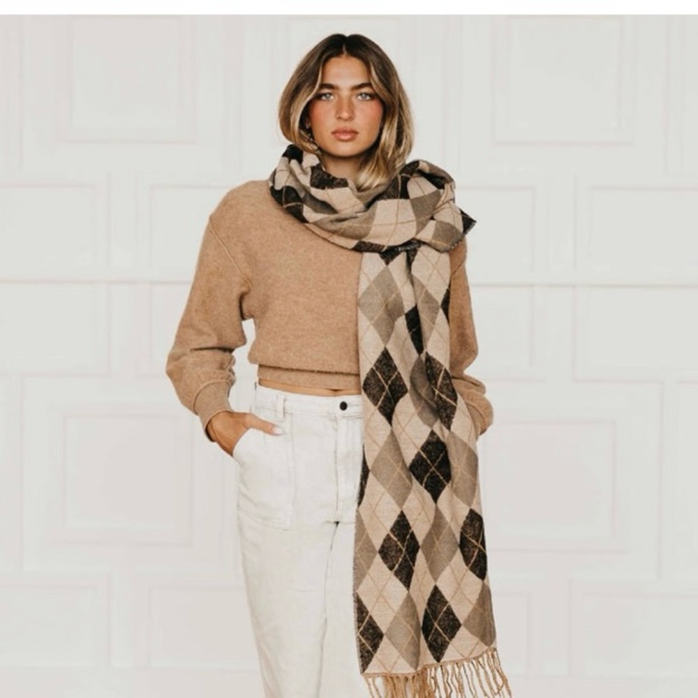 Zara Argyle Scarf - Camel